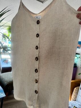 Urban Daizy 100% Linen Button-Down Tunic - Lined Mini Dress with Pockets - M